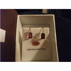 14 KT GOLD GENUINE GARNET AND DIAMOND EARRINGS