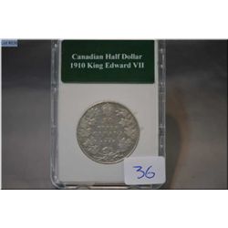 1910 Canadian silver 50 cent coin in hard case.