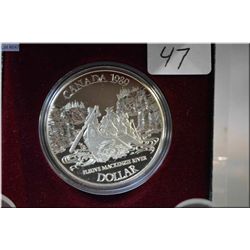 1989 Mackenzie River silver dollar coin in case