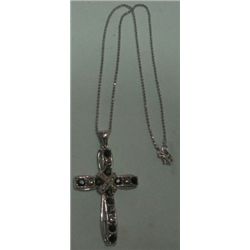 BEAUTIFUL NECKLACE & PENDANT-PENDANT IS A LARGE CROSS FILLED WITH BLUE & CLEAR GEMSTONES!! NECKLACE