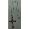 Image 1 : BEAUTIFUL NECKLACE & PENDANT-PENDANT IS A LARGE CROSS FILLED WITH BLUE & CLEAR GEMSTONES!! NECKLACE