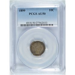 1899 BARBER DIME, PCGS AU-50