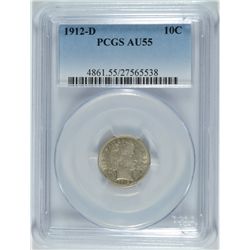 1912-D BARBER DIME, PCGS AU-55