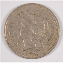 1870 THREE CENT NICKEL XF-45