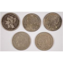 (5) THREE CENT NICKELS (65, 70, 72, 73, 76)