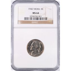 1942 JEFFERSON NICKEL NGC MS-64