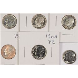(6) SILVER PROOF ROOSEVELT DIMES (59, 60, 61, 62, 63, 64)