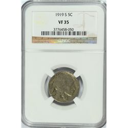 1919-S BUFFALO NICKEL, NGC VF-35, LOOKS XF-40   SCARCE COIN!