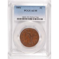 1851 LARGE CENT, PCGS AU55