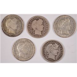 (5) BARBER DIMES (12, 14, 14-S, 15, 16)