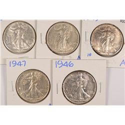 (5) AU WALKING LIBERTY HALF DOLLARS (41, 42, 45, 46, 47)