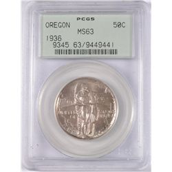1936 OREGON TRAIL COMMEN HALF DOLLAR PCGS MS-63 OGH