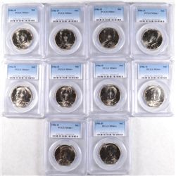 (10) 1986-D KENNEDY HALF DOLLARS PCGS MS-66+