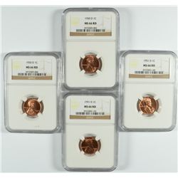 2 1950-D, & 2 51-D LINCOLN CENTS NGC MS-66 RD