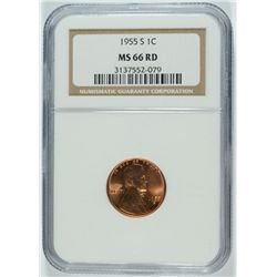 1955-S LINCOLN CENT NGC MS-66 RD