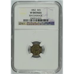 1852 THREE CENT SILVER NGC VF DETAILS