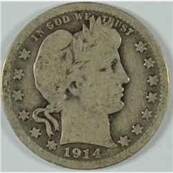 1914-S BARBER QUARTER, VG