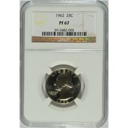 1962 WASHINGTON QUARTER, NGC PROOF-67