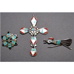 THREE ZUNI JEWELRY ITEMS