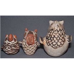 THREE PUEBLO POTTERY OWLS