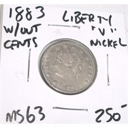 1883 *1ST YEAR* LIBERTY "V" NICKEL *RARE MS-63 HIGH GRADE* RED BOOK VALUE IS $250.00+!! COIN CAME OU
