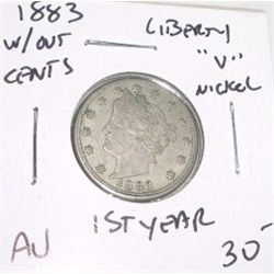 1883 *RARE-1ST YEAR* LIBERTY "V" NICKEL *RARE AU HIGH GRADE* RED BOOK VALUE IS $30.00+!! COIN CAME O