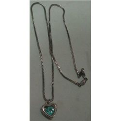 NECKLACE & PENDANT-PENDANT IS A HEART W/LIGHT BLUE GEMSTONE IN CENTER STAMPED *18KGP*!! NECKLACE CAM