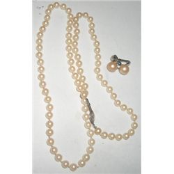 VINTAGE VERY OLD PEARL NECKLACE WITH PEARL EARRINGS NECKLACE STAMPED *STERLING*!! SET CAME OUT OF SA