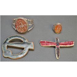 TWO PINS, AND BRACELET AND RING