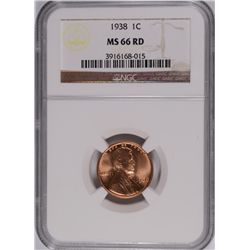 1938 LINCOLN CENT, NGC MS-66 RED!