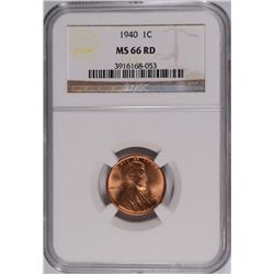 1940 LINCOLN CENT, NGC MS-66 RED!