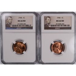 ( 2 ) 1944 LINCOLN CENTS, NGC MS-66 RED GEMS!