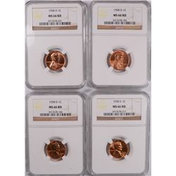 ( 4 ) 1958-D LINCOLN CENTS, NGC MS-66 RED GEMS!