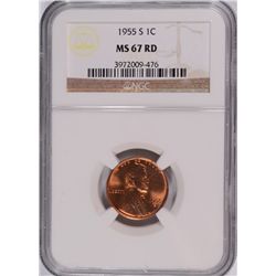 1955-S LINCOLN CENT NGC MS-67 RD
