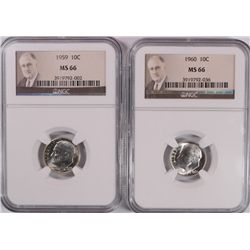 1959 AND 1960 ROOSEVELT DIMES, NGC MS-66