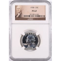 1958 WASHINGTON QUARTER, NGC PROOF-67