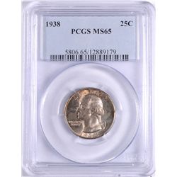 1938 WASHINGTON QUARTER PCGS MS65 NICE TONING ON OBVERSE