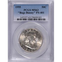1955 FRANKLIN HALF DOLLAR PCGS MS-63 FS-401 BUGS BUNNY