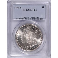 1890-S MORGAN SILVER DOLLAR, PCGS MS-64