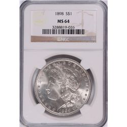 1898 MORGAN SILVER DOLLAR, NGC MS-64  BLAST WHITE