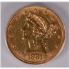Image 2 : 1881 $5 GOLD LIBERTY ANACS AU-58 DETAILS