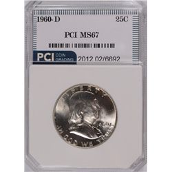 1960-D FRANKLIN HALF DOLLAR, PCI MS-67!! MS-66 TRENDS AT $700.00