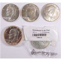 (5) IKE DOLLARS (40% SILVER) 4-UNC & 1-PROOF