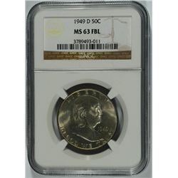1949-D FRANKLIN HALF DOLLAR, NGC MS-63 FBL