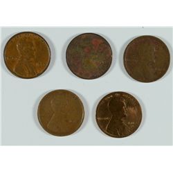 LINCOLN CENTS: 1909 VDB XF, 1914-S DARK, 1912-S cleaned, 1910-S & 1918-S CIRC.