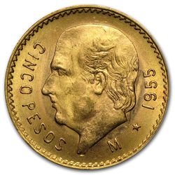 Gold Mecixco 5 Pesos AGW .1205