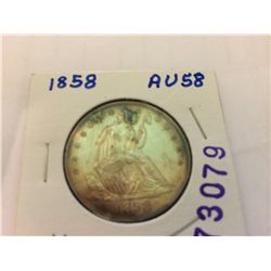 1858 SEATED LIBERTY HALF DOLLAR CH AU58