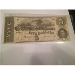 1863 $5 CONFEDERATE STATES OF AMERICA NOTE