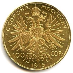 1915 AUSTRIAN 1 OZ PURE GOLD 100 CORONAS BU