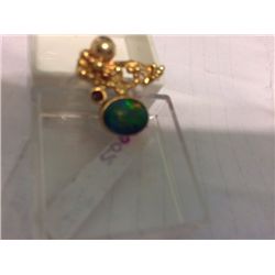 18K GOLD LADIES RING W/OPAL, RUBY AND PEARL